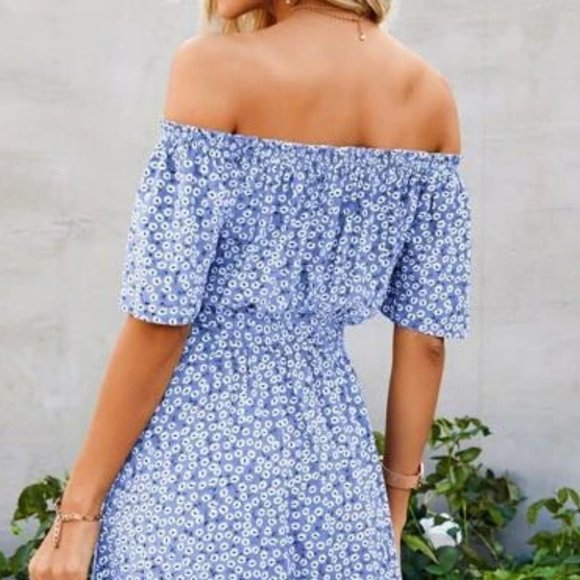 Floral off shoulder ruffle maxi dress BLUE - Picture 7 of 7